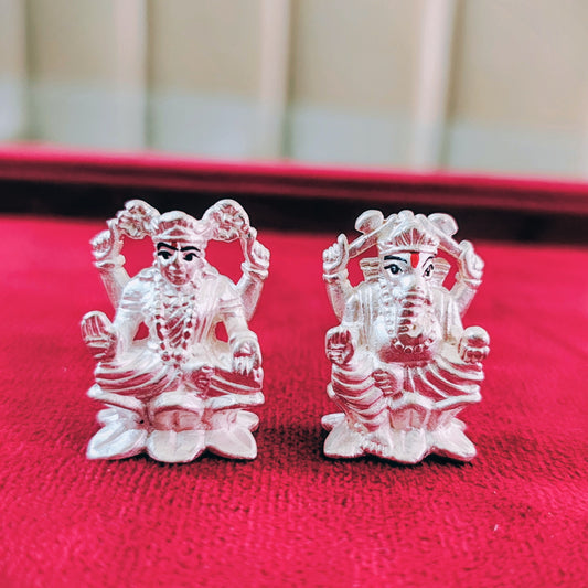 Hollow Pure Silver Lakshmi Ganesh with Elegant Frame – Divine Idol for Pooja & Decor